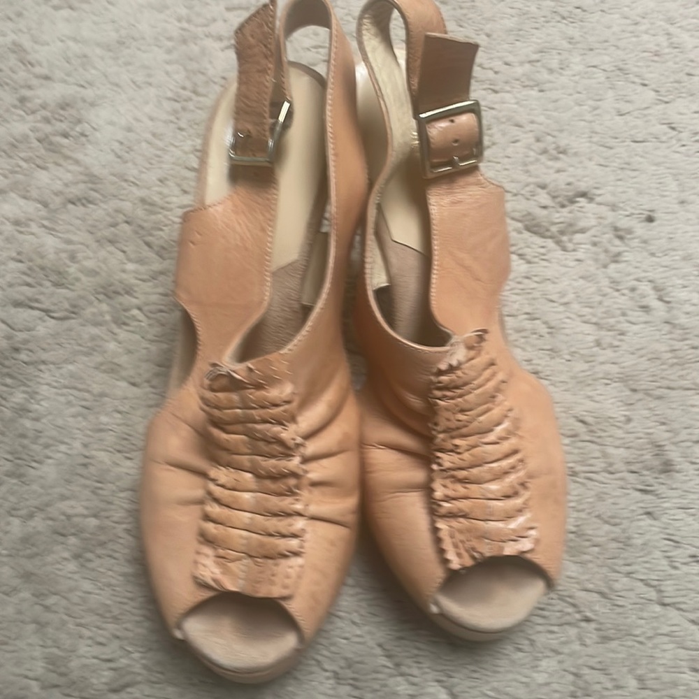 Loeffler Randall leather ruffled leather heels. A few puppy nibbles 🤦‍♀️